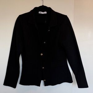 Zara Women's Black Blazer with Gold Buttons